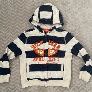 4T Boys Tommy Hilfiger striped Blue & Cream Zip Up Hoodie Sweater
